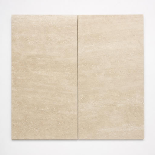 Vein Cut Travertine Ivory 12x24 Polished Filled Tile close-up