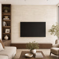 Vein Cut Travertine Ivory 12x24 Polished Filled Tile — Living Room feature wall