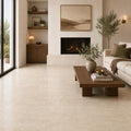 Vein Cut Travertine Ivory 12x24 Polished Filled Tile — Living Room floor