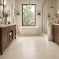 Vein Cut Travertine Ivory 12x24 Polished Filled Tile — Primary Bath floor