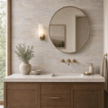 Vein Cut Travertine Silver 12x24 Honed Filled Tile — Bathroom vanity wall