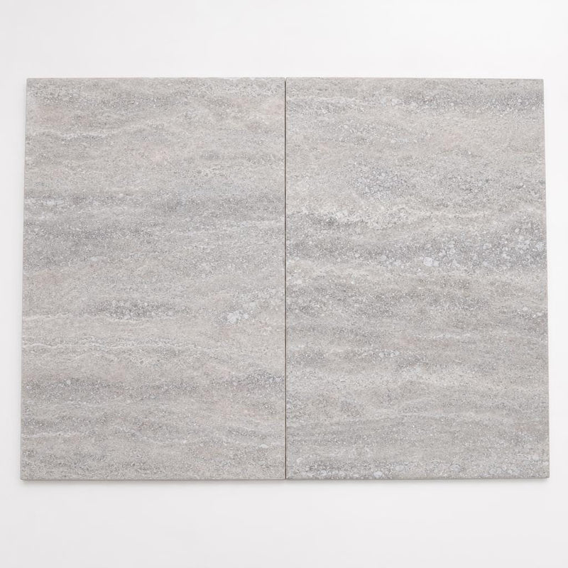 Vein Cut Travertine Silver 12x24 Honed Filled Tile close-up