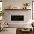 Vein Cut Travertine Silver 12x24 Honed Filled Tile — Living Room fireplace surround