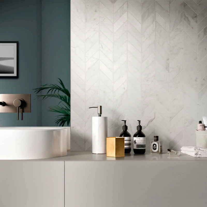 Velvet White 11.75x12.5 Chevron Porcelain Mosaic Tile