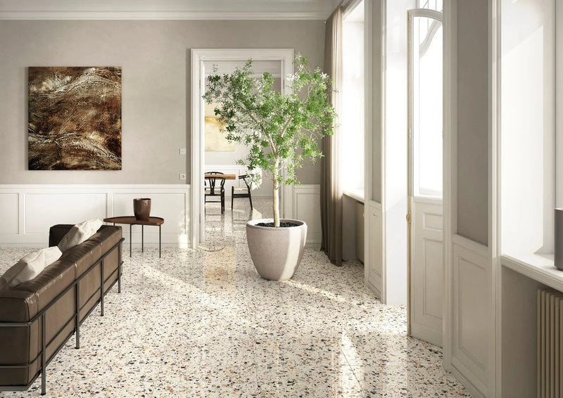 Venice Villa Ivory 24x24 Polished Terrazzo Look Porcelain Tile