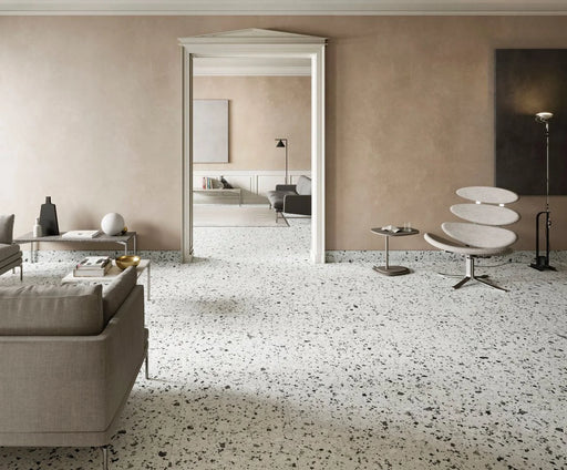 Venice Villa Silver 24x24 Polished Terrazzo Look Porcelain Tile