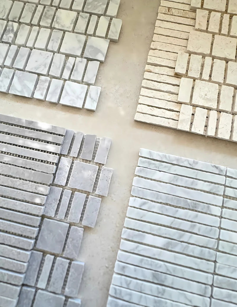 Vera Stacked Marble Mosaic 12x12 Beige Stone Marble Mosaic