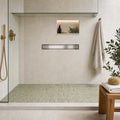 Verde Laguna 5/8x5/8 12x12 Sheet Natural Veined Marble Mosaic — Bathroom shower floor