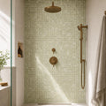 Verde Laguna 5/8x5/8 12x12 Sheet Natural Veined Marble Mosaic — Bathroom shower wall