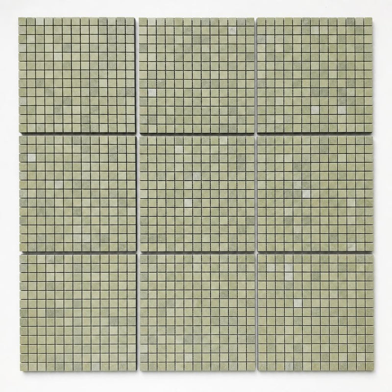 Verde Laguna 5/8x5/8 12x12 Sheet Natural Veined Marble Mosaic close-up