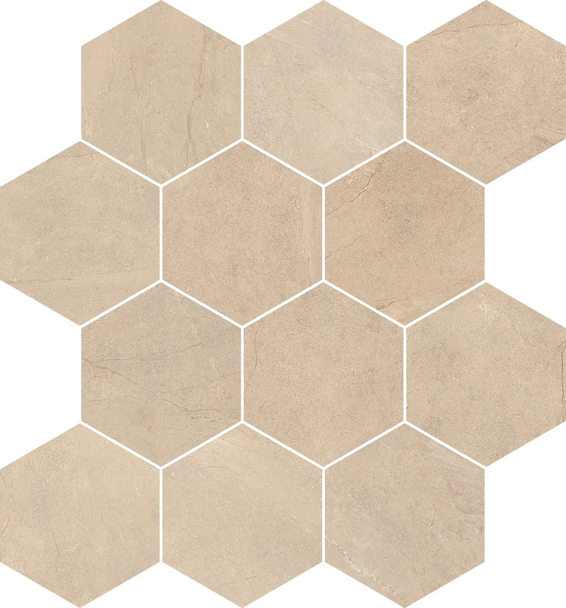 Victoria Series Beige 3.6x3.6 Hexagon Matte Stone Look Porcelain Mosaic