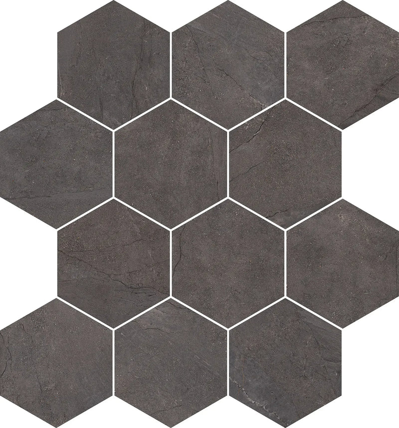 Victoria Charcoal 3.6x3.6 Hexagon Matte Stone Look Porcelain Mosaic