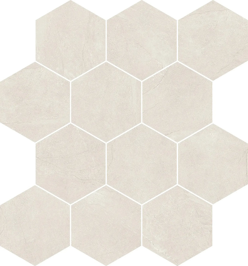 Victoria White 3.6x3.6 Hexagon Matte Stone Look Porcelain Mosaic