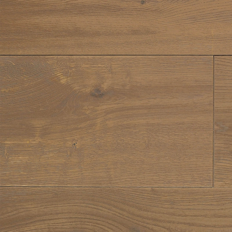 Villa Caprisi Brindisi European oak engineered hardwood planks with warm honey brown coloring, visible natural grain and knots, and a staggered floor arrangement.