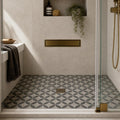 Vogue Dark 2x2 Matte, Polished Natural Stone Mosaic — Bathroom shower floor