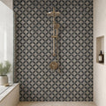 Vogue Dark 2x2 Matte, Polished Natural Stone Mosaic — Bathroom shower wall