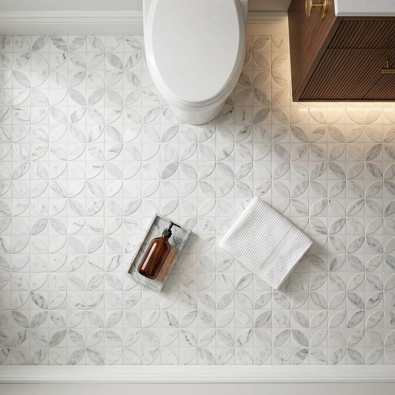 Vogue Light 2x2 Matte, Polished Natural Stone Mosaic — Bathroom floor