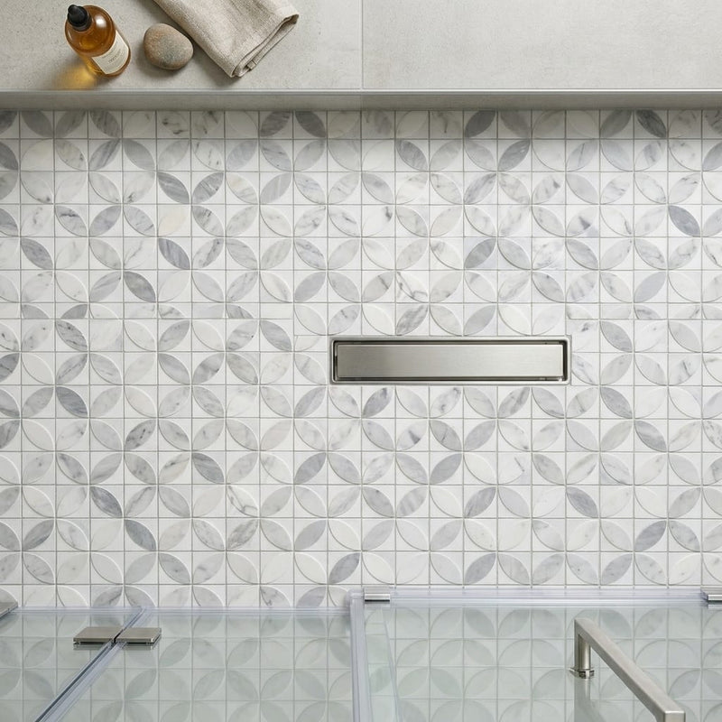 Vogue Light 2x2 Matte, Polished Natural Stone Mosaic — Bathroom shower floor