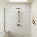 Vogue Light 2x2 Matte, Polished Natural Stone Mosaic — Bathroom shower wall