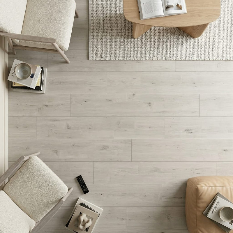 Voila 5G Ivory Oak 8.43x50.62 10mm AC6 Laminate Flooring 8x48 tile — Family Room floor