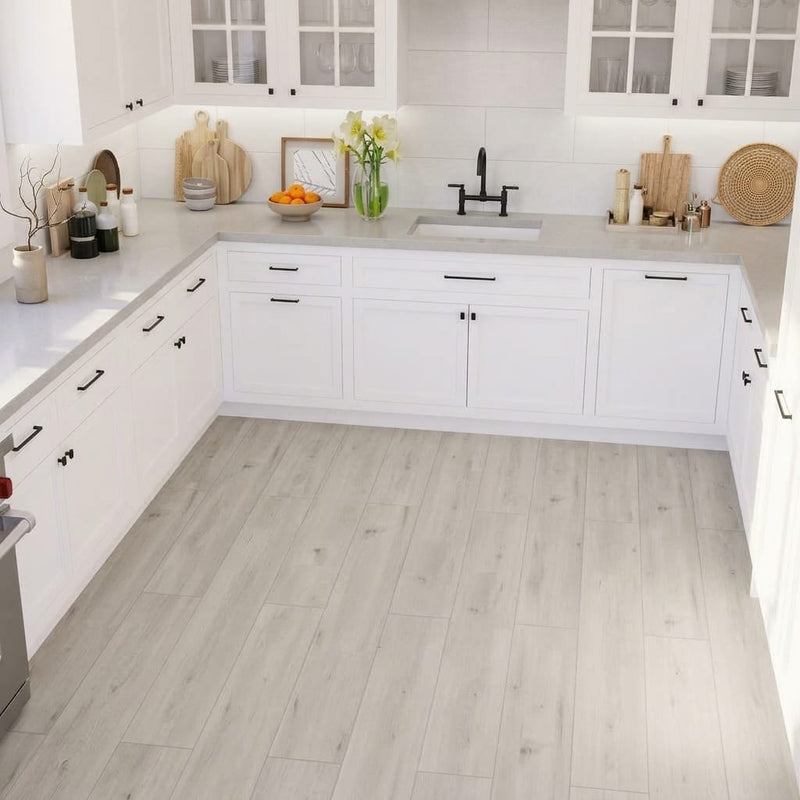 Voila 5G Ivory Oak 8.43x50.62 10mm AC6 Laminate Flooring 8x48 tile — Kitchen floor
