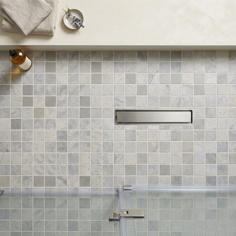 Volcanic Gray 2x2 Square Honed Limestone Mosaic — Bathroom shower floor