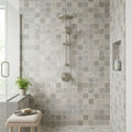 Volcanic Gray 2x2 Square Honed Limestone Mosaic — Bathroom shower wall