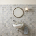 Volcanic Gray 2x2 Square Honed Limestone Mosaic — Powder Room wall