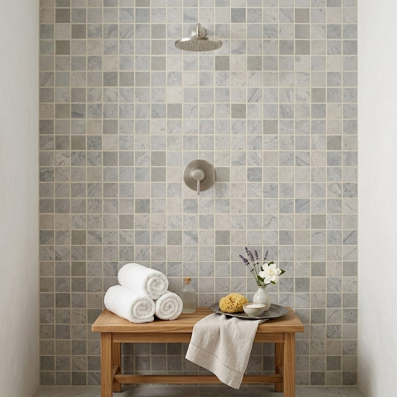 Volcanic Gray 2x2 Square Honed Limestone Mosaic — Spa spa interior