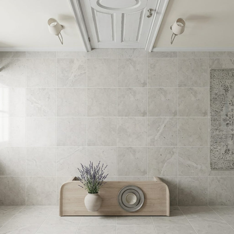 Volcanic Gray Limestone Tile 12x12 Honed 3/8 inch — Hallway floor
