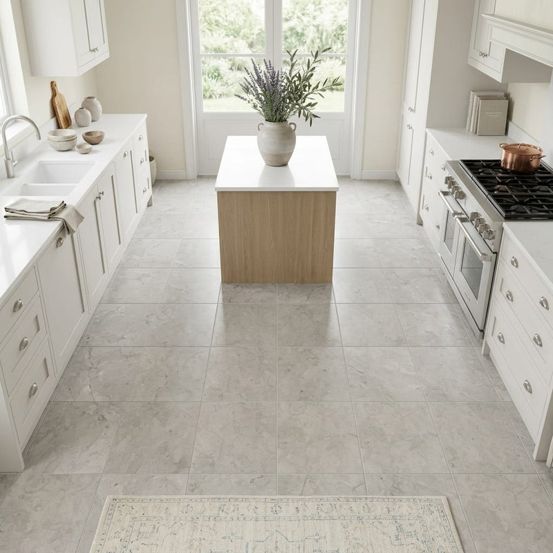 Volcanic Gray Limestone Tile 12x12 Honed 3/8 inch — Kitchen floor