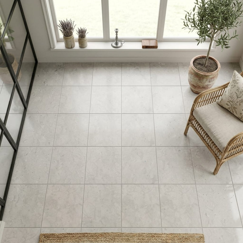 Volcanic Gray Limestone Tile 12x12 Honed 3/8 inch — Sunroom floor