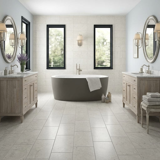 Volcanic Gray Limestone Tile 12x24 Honed 3/8 inch — Bathroom floor