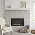 Volcanic Gray Limestone Tile 24x24 Honed 5/8 inch — Living Room fireplace surround