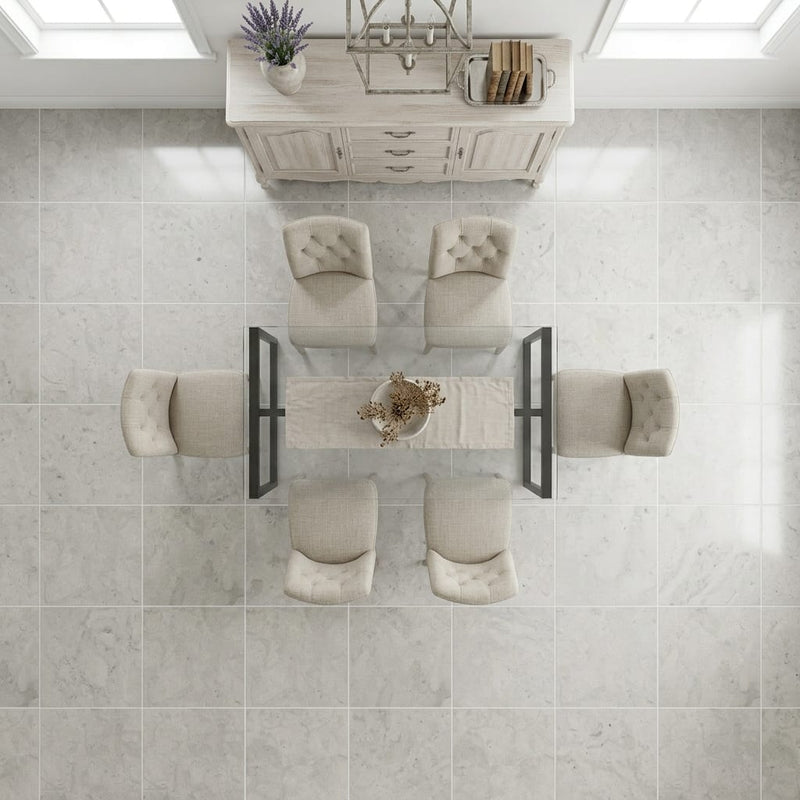 Volcanic Gray Limestone Tile 24x24 Polished 5/8 inch — Dining Room floor