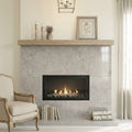 Volcanic Gray Limestone Tile 24x24 Polished 5/8 inch — Living Room fireplace surround