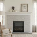 Volcanic Gray Limestone Tile 3x6 Honed 3/8 inch — Living Room fireplace surround