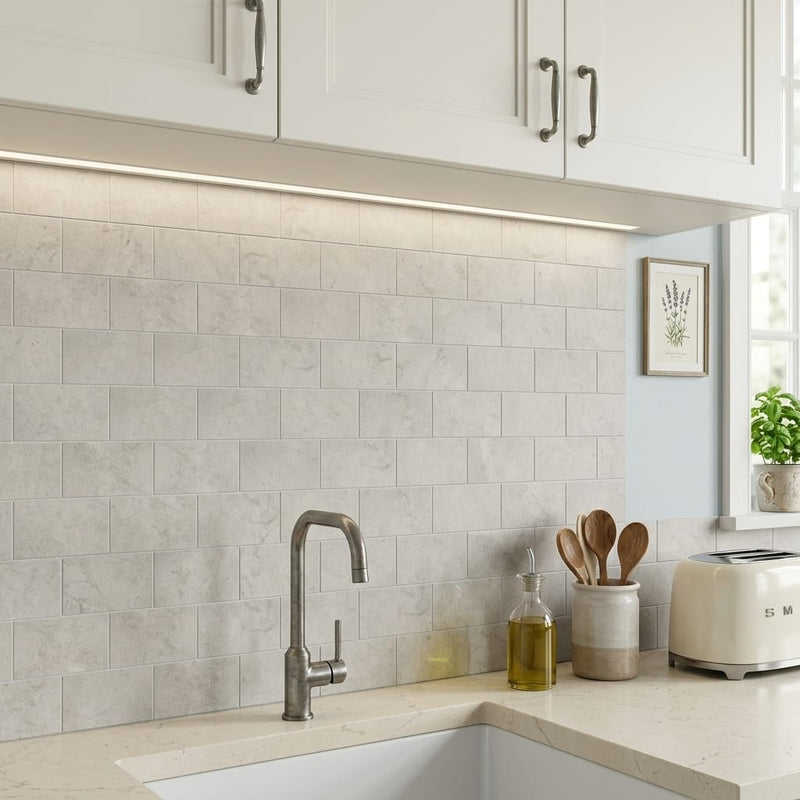 Volcanic Gray Limestone Tile 3x6 3/8 In — Kitchen backsplash