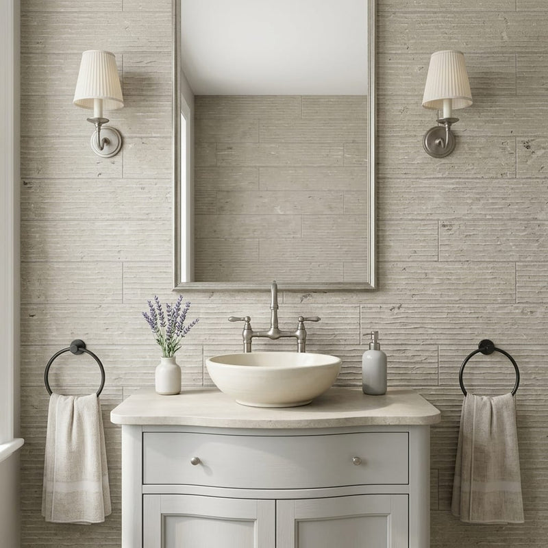 Volcanic Gray Limestone Tile 4x20 5/8 inch 4x24 — Bathroom wall