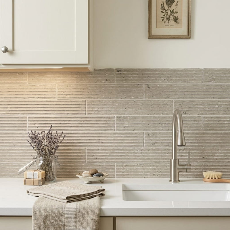 Volcanic Gray Limestone Tile 4x20 5/8 inch 4x24 — Laundry Room backsplash