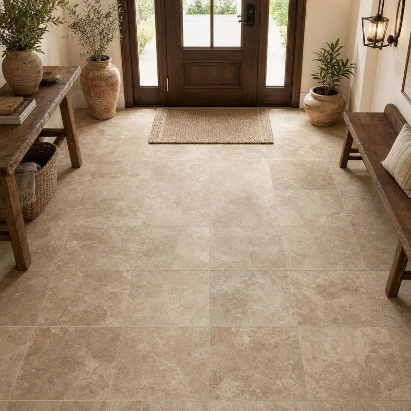 Walnut 18x18 Tumbled Travertine Tile — Foyer floor