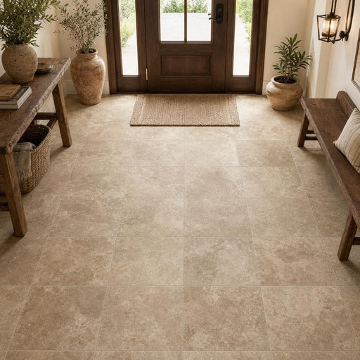 Walnut 18x18 Tumbled Travertine Tile — Foyer floor