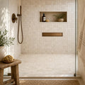 Walnut 2x2 Tumbled Travertine Mosaic Tile — Bathroom shower floor