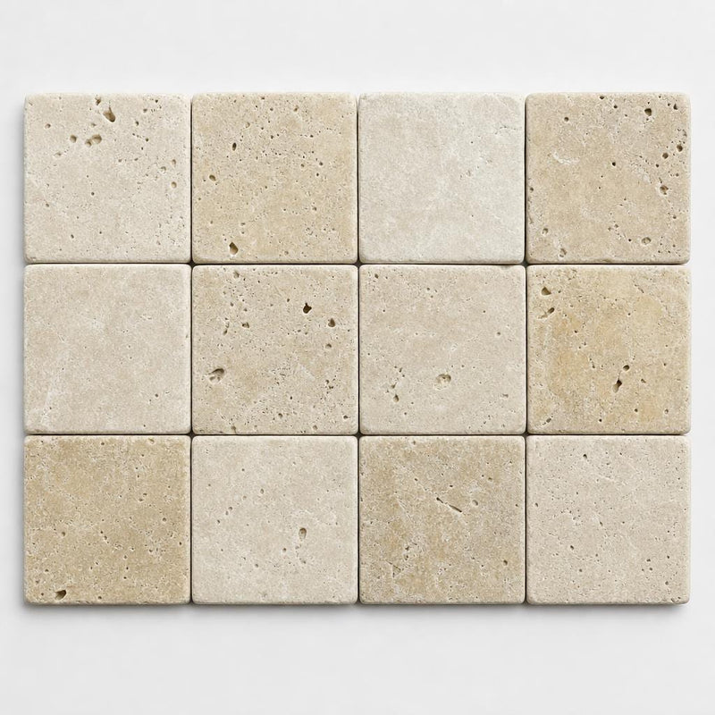 Walnut 2x2 Tumbled Travertine Mosaic Tile close-up