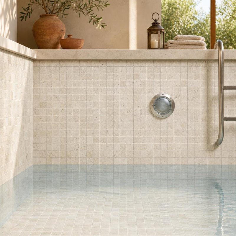 Walnut 2x2 Tumbled Travertine Mosaic Tile — Swimming Pool pool interior tiling