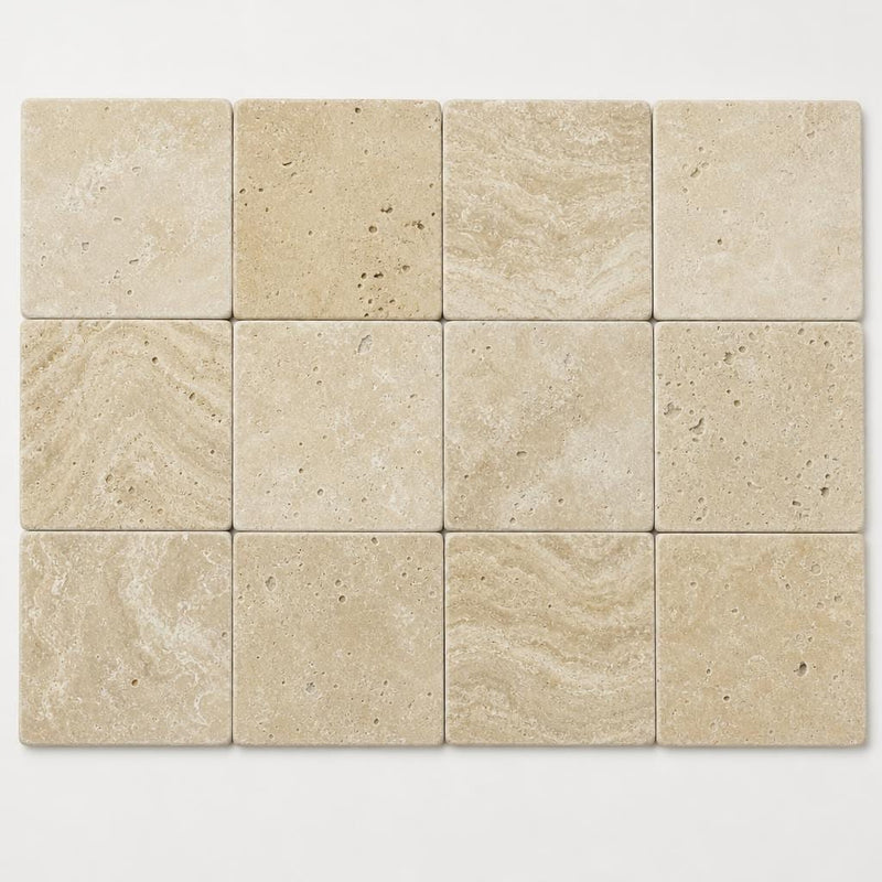 Walnut 4x4 Tumbled Travertine Tile close-up