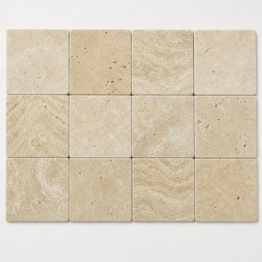 Walnut 4x4 Tumbled Travertine Tile close-up