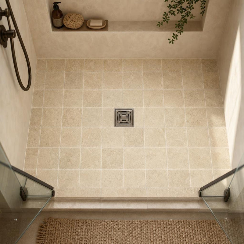 Walnut 6x6 Tumbled Travertine Tile — Bathroom shower floor