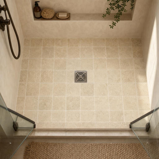 Walnut 6x6 Tumbled Travertine Tile — Bathroom shower floor