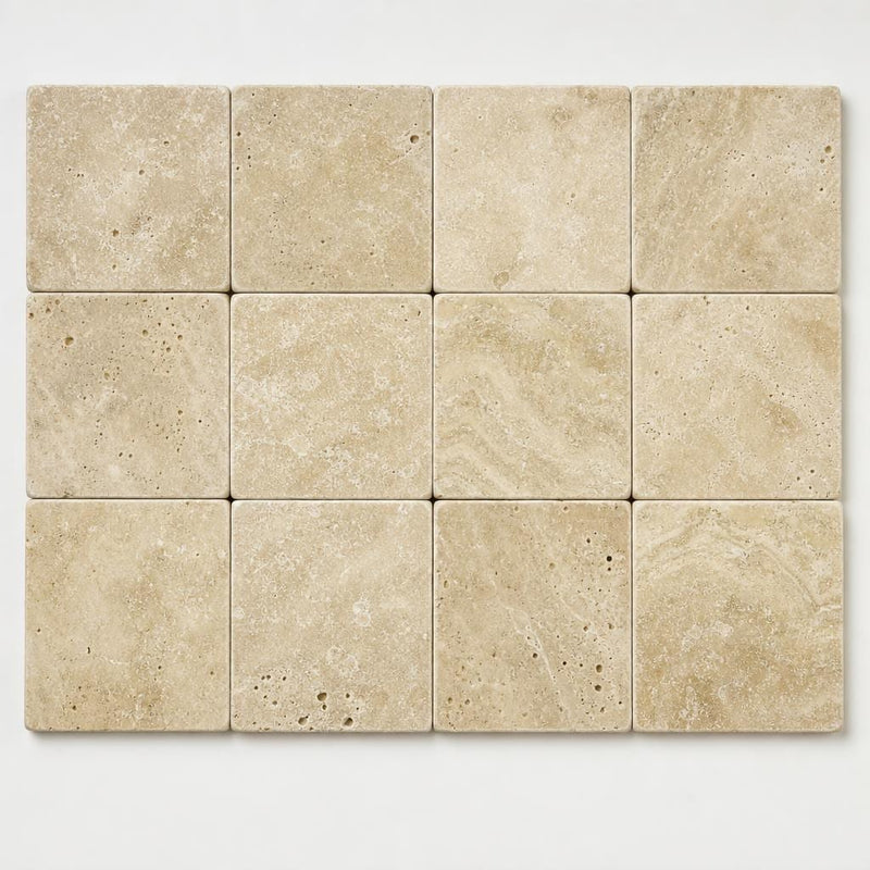 Walnut 6x6 Tumbled Travertine Tile close-up